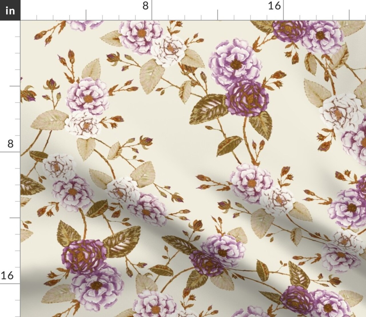 Vintage Boho Floral Violet Cream Large Scale Bohemian Flowers Romantic Antique Custom Printed Fabric by Spoonflower Various Fabrics by the Yard or Fat Quarter